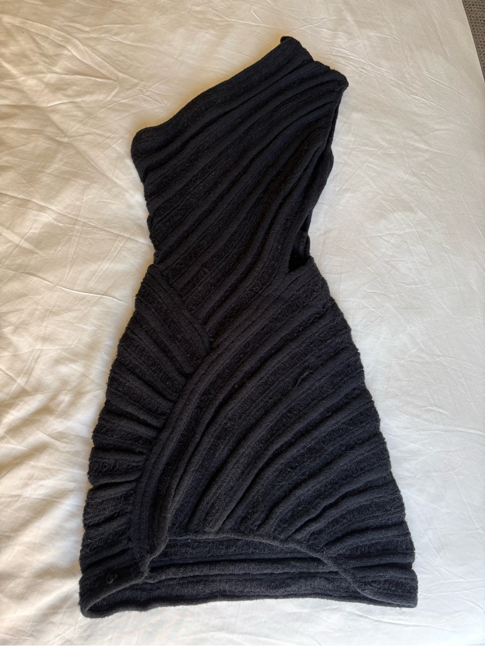 Amazon Black One-Shoulder Textured Ladder Mini Dress